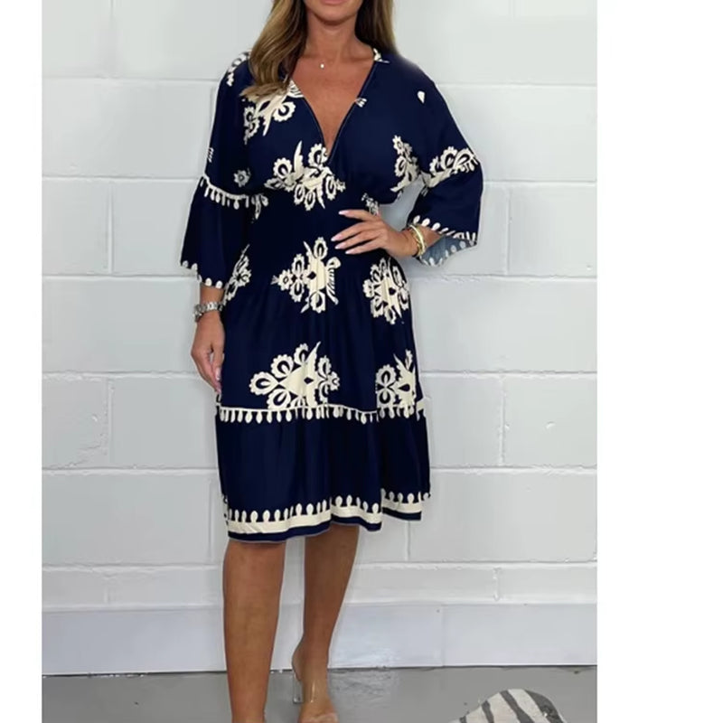 Elegant V-Neck Midi Dress